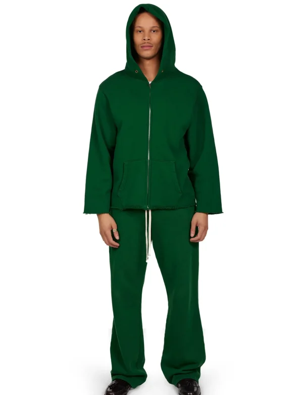 Clearance LES TIEN Heavyweight Raw Zip Hoodie Washed Verde
