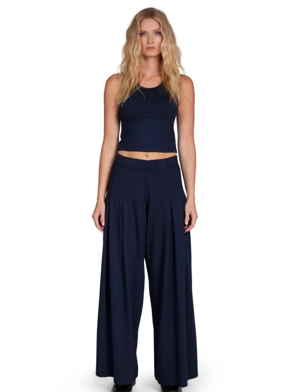 Hot LES TIEN Julia Pleated Palazzo Pant Navy