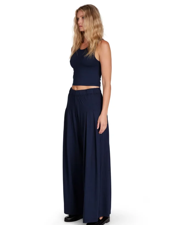 Hot LES TIEN Julia Pleated Palazzo Pant Navy