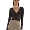 New LES TIEN Liz Double V Long Sleeve Vintage Black