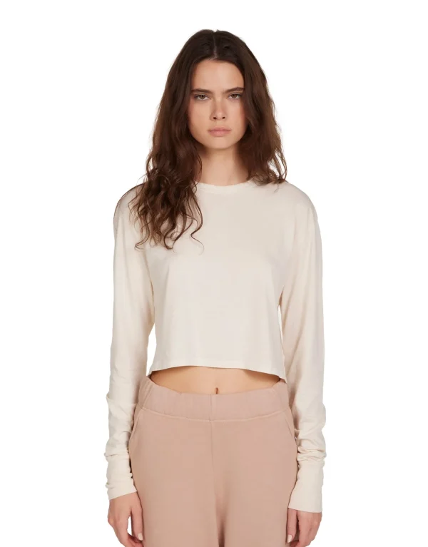 Discount LES TIEN Mert Long Sleeve Crop Tee Ivory