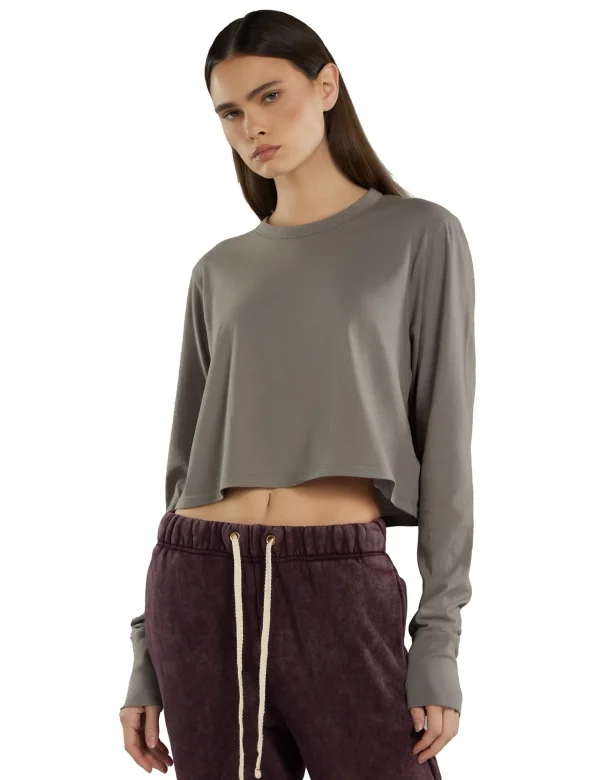 Sale LES TIEN Mert Long Sleeve Crop Tee Dove