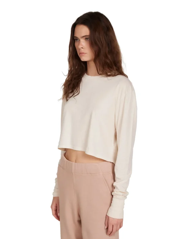 Discount LES TIEN Mert Long Sleeve Crop Tee Ivory