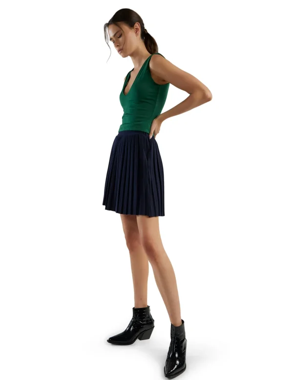 New LES TIEN Paulina Box Pleat Tennis Skirt Navy