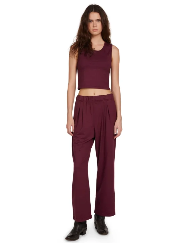 Fashion LES TIEN Penny Pleat Front Pant Bordeaux