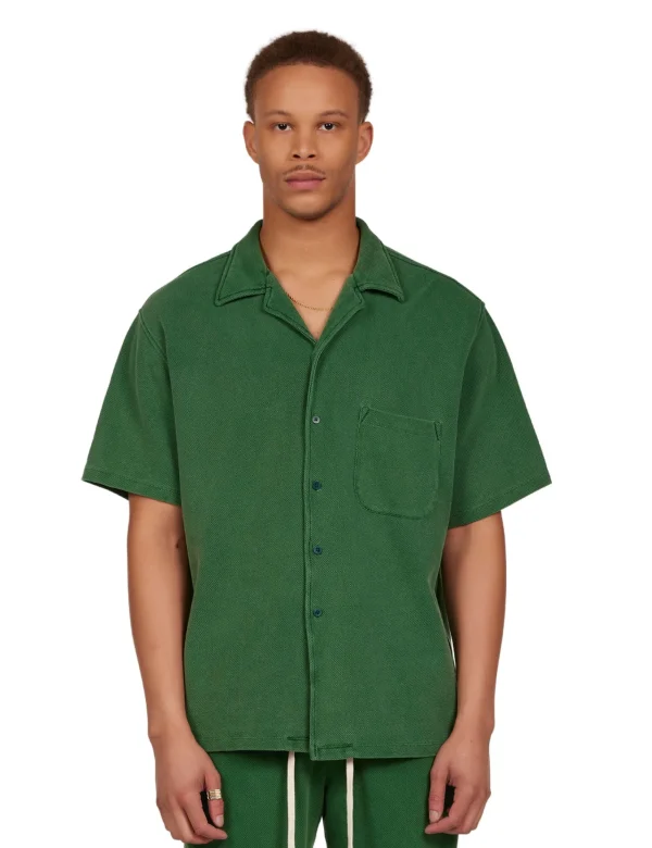 Sale LES TIEN Piqué Cuban Shirt Washed Verde
