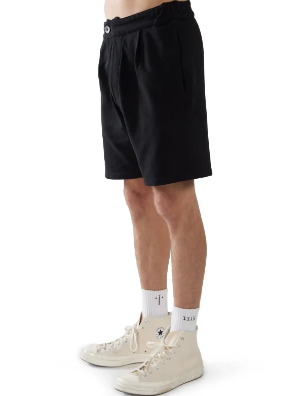 Clearance LES TIEN Piqué Pleated Tuxedo Short Black Stone