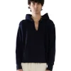 Online LES TIEN Piqué Raw Cropped Hoodie Navy