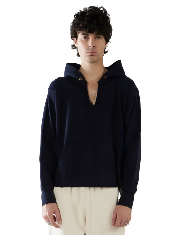 Online LES TIEN Piqué Raw Cropped Hoodie Navy