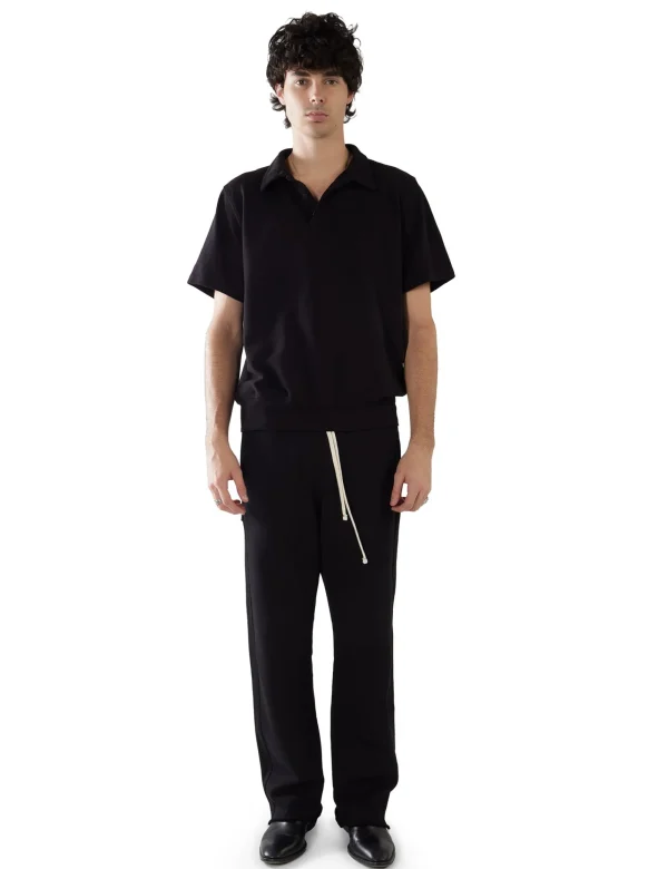 Outlet LES TIEN Piqué S/S Banded Tennis Polo Jet Black
