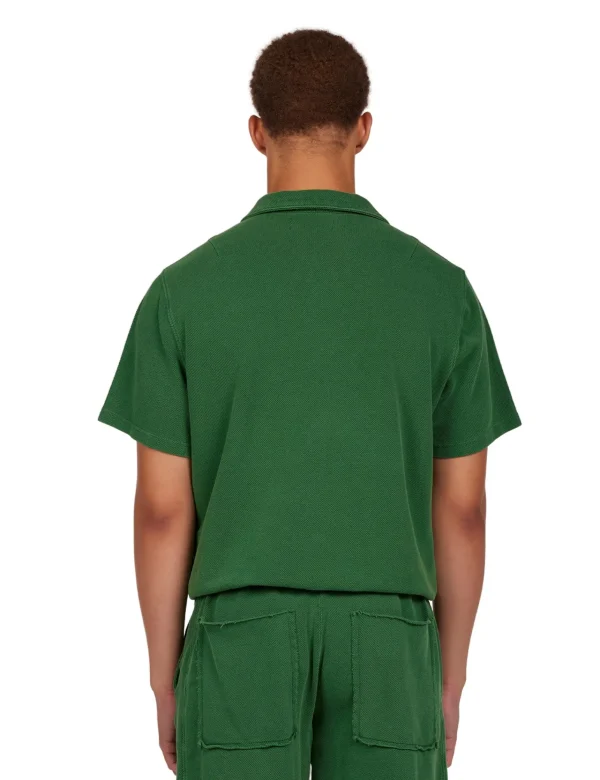 New LES TIEN Piqué S/S Banded Tennis Polo Washed Verde