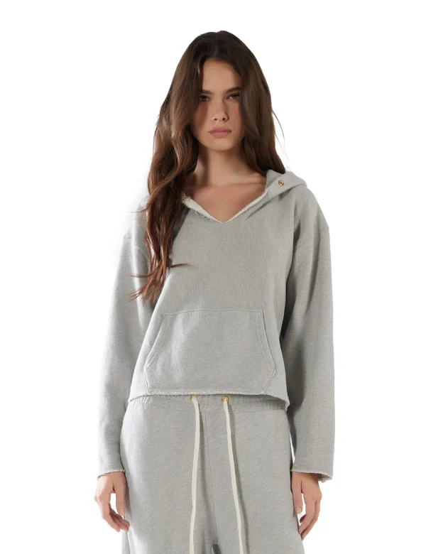 Clearance LES TIEN Rachel Raw Crop Hoodie Heather Grey