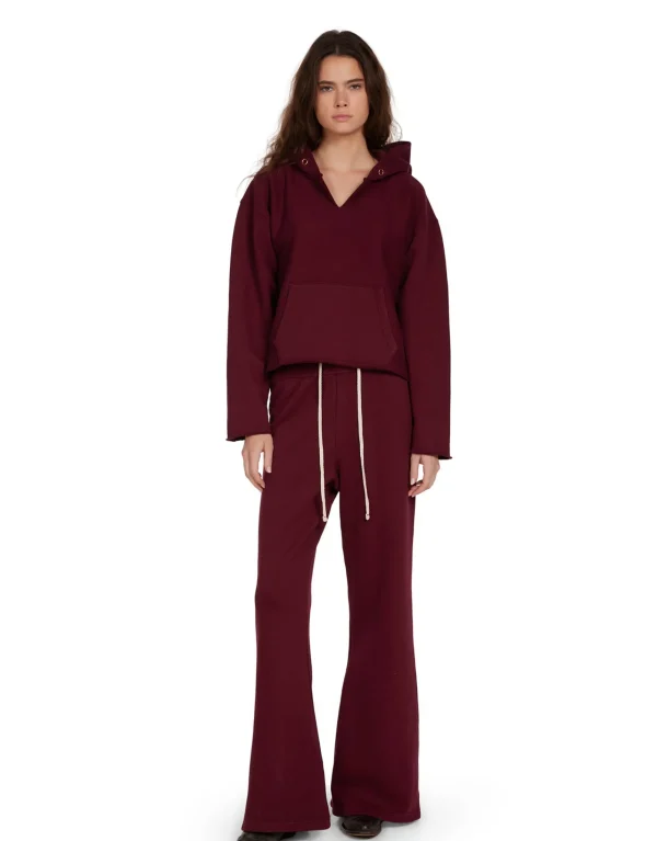 Hot LES TIEN Rachel Raw Crop Hoodie Bordeaux