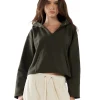 Hot LES TIEN Rachel Raw Crop Hoodie Forest