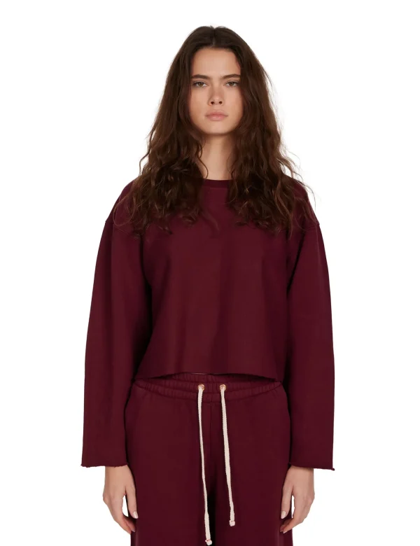 Discount LES TIEN Raven Raw Crop Crew Bordeaux