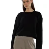 Clearance LES TIEN Raven Raw Crop Crew Jet Black