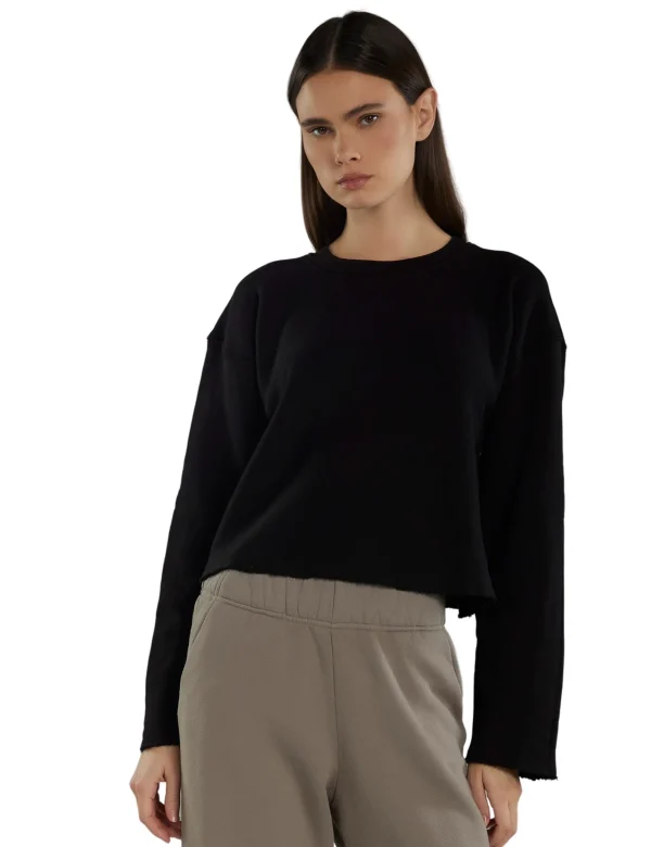 Clearance LES TIEN Raven Raw Crop Crew Jet Black