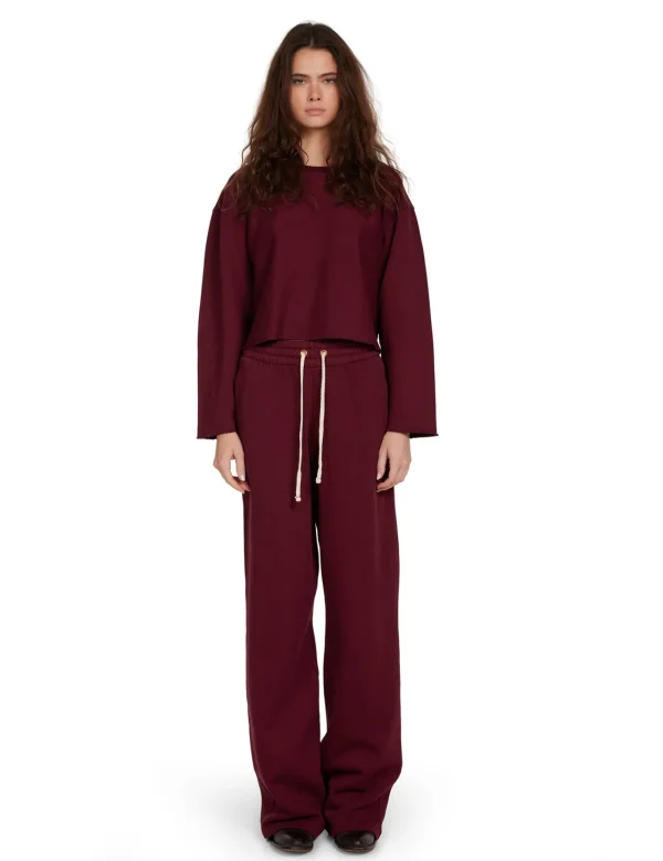 Discount LES TIEN Raven Raw Crop Crew Bordeaux