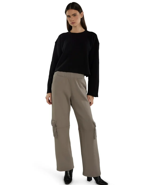Clearance LES TIEN Raven Raw Crop Crew Jet Black