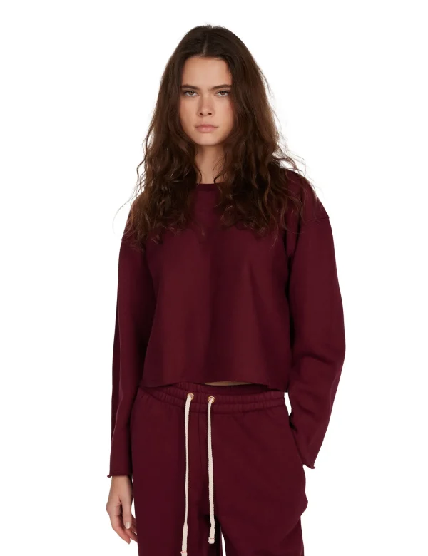 Discount LES TIEN Raven Raw Crop Crew Bordeaux