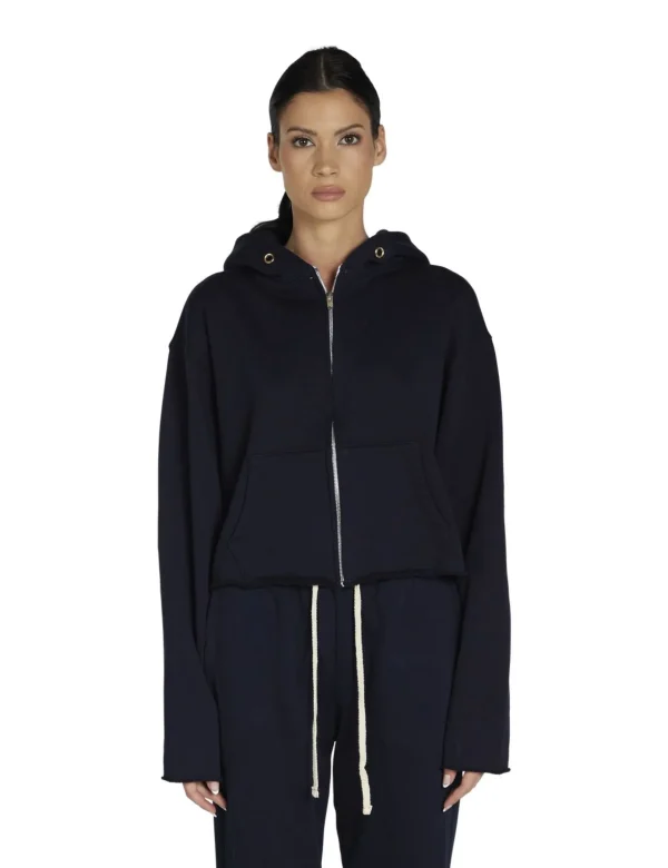 Clearance LES TIEN Rosa Raw Zip Hoodie Navy