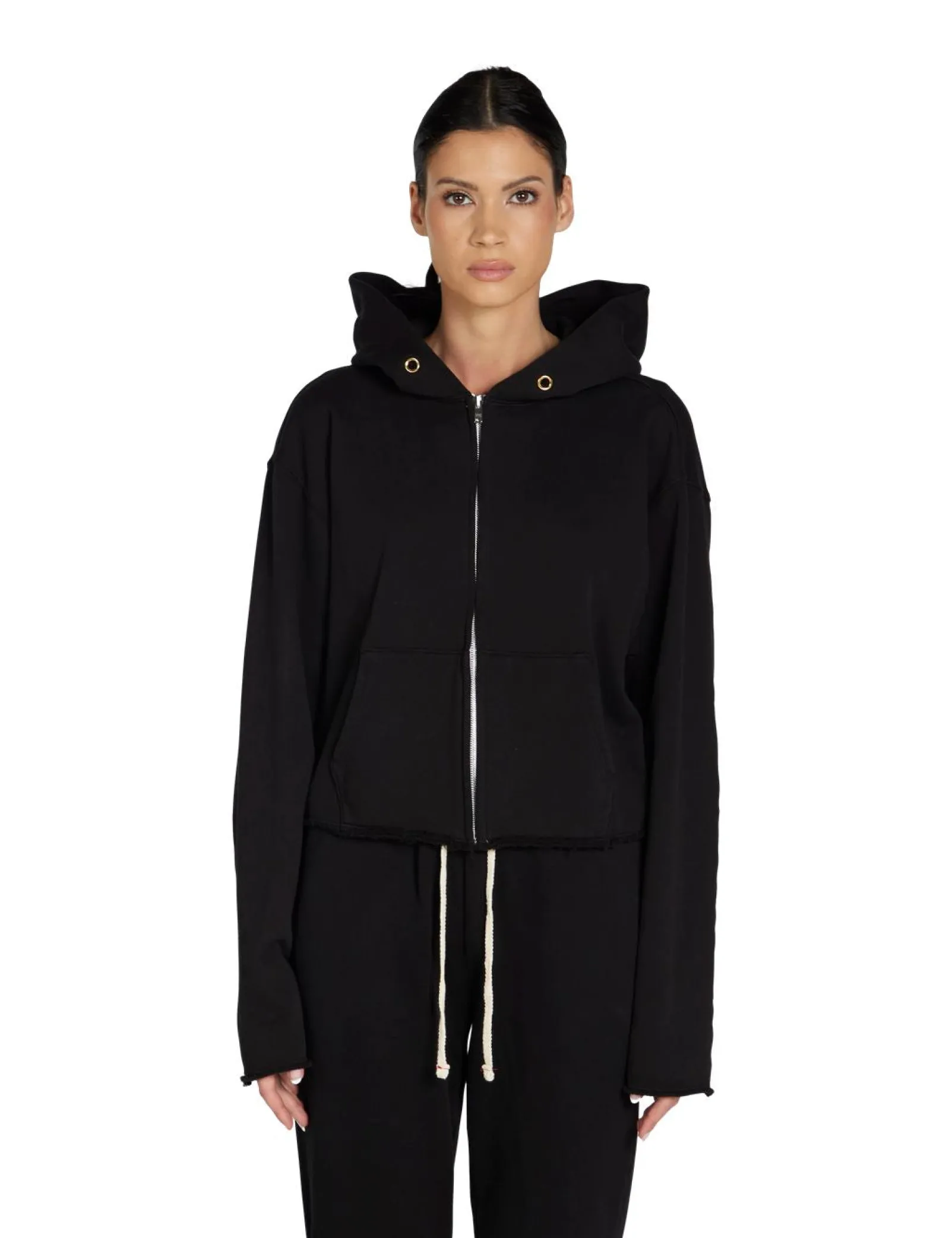 rosa_raw_zip_hoodie_0-6.webp Sale LES TIEN Rosa Raw Zip Hoodie Jet Black