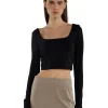 Sale LES TIEN Tess Square Neck Long Sleeve Jet Black