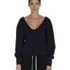 Sale LES TIEN Veronica Double V Roll Neck Navy