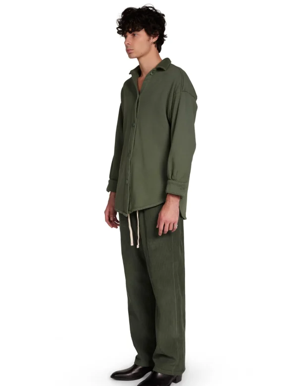 New LES TIEN Wide Wale Corduroy Classic Pant Dark Moss