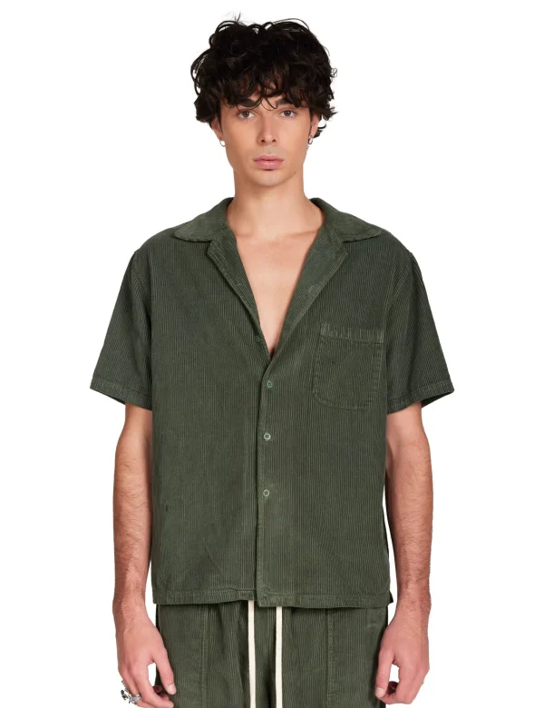 Online LES TIEN Wide Wale Corduroy Cuban Shirt Dark Moss