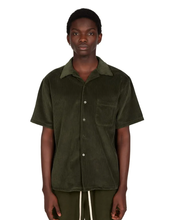 New LES TIEN Wide Wale Corduroy Cuban Shirt Forest