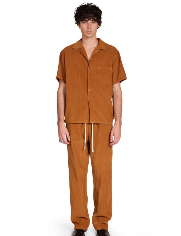 New LES TIEN Wide Wale Corduroy Cuban Shirt Sahara