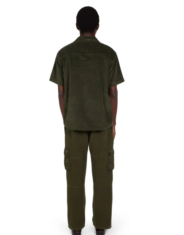 New LES TIEN Wide Wale Corduroy Cuban Shirt Forest