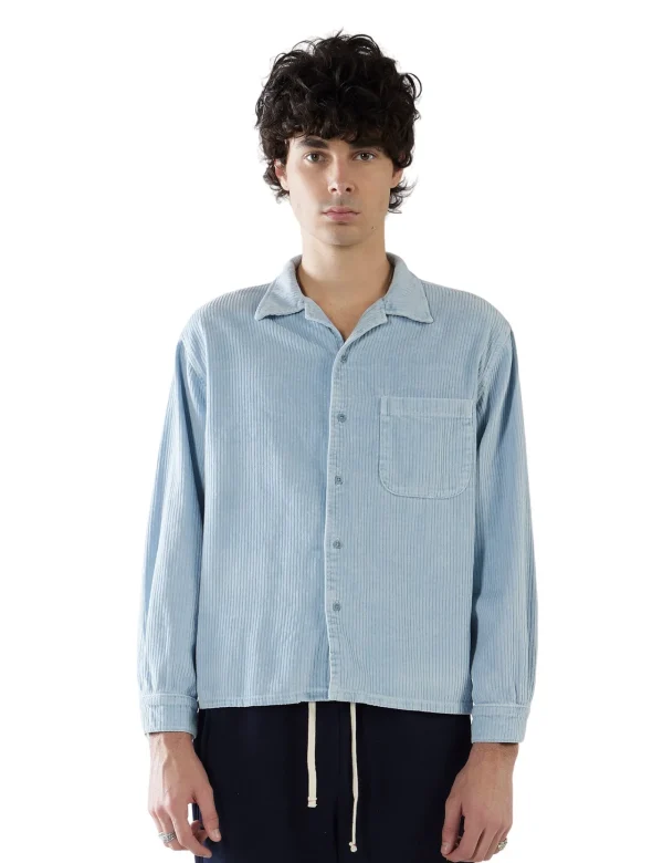 Online LES TIEN Wide Wale Corduroy L/S Cuban Shirt Washed Dusty Blue