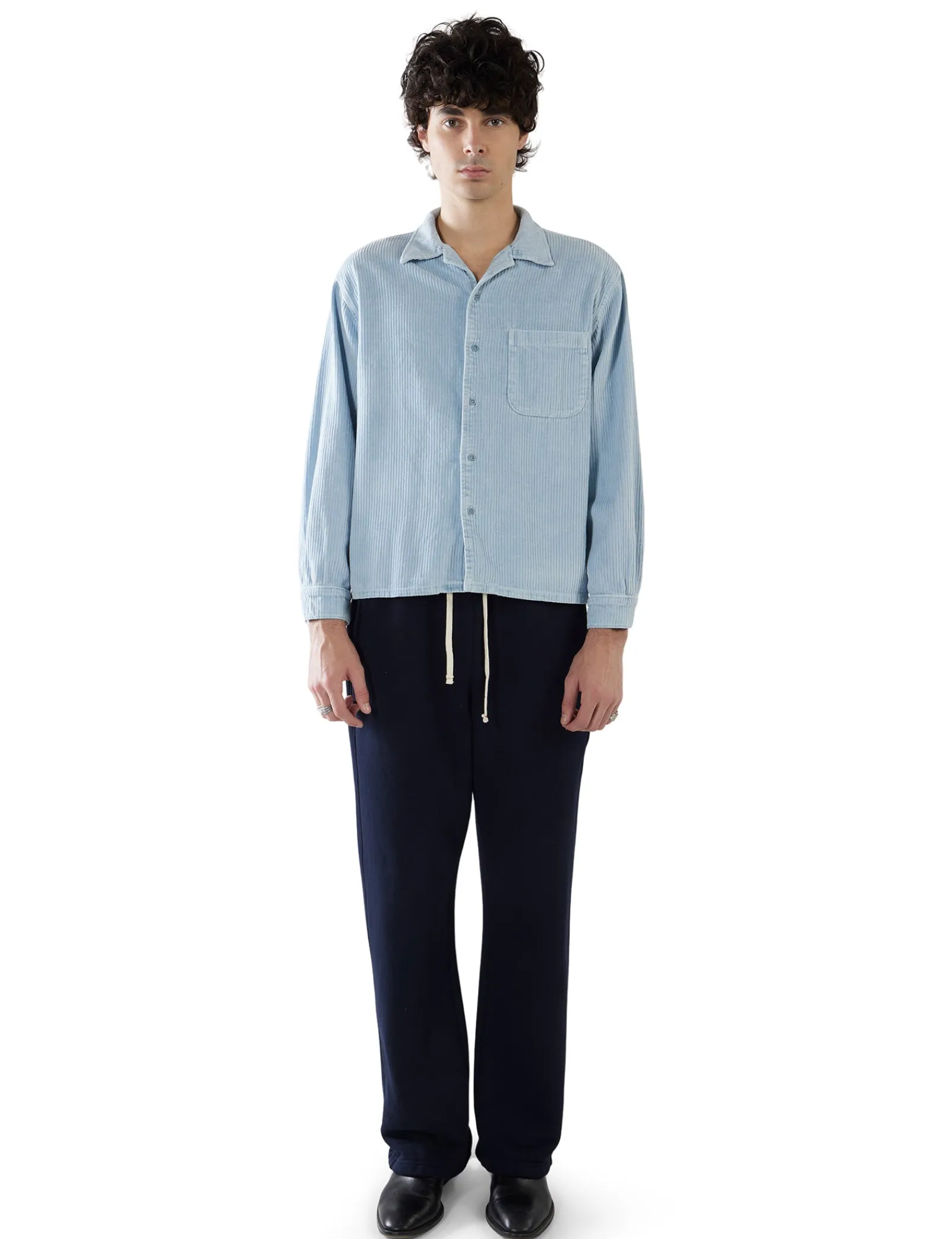 wide_wale_corduroy_ls_cub_1-2.webp Online LES TIEN Wide Wale Corduroy L/S Cuban Shirt Washed Dusty Blue