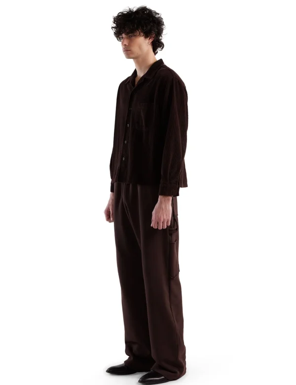 Discount LES TIEN Wide Wale Corduroy L/S Cuban Shirt Brown Fig Stone
